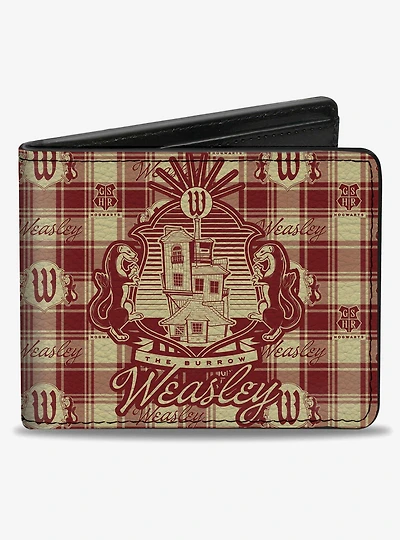 Harry Potter Weasley Family House Crest Plaid Beige Bifold Wallet