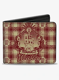 Harry Potter Weasley Family House Crest Plaid Beige Bifold Wallet