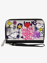 Peanuts Snoopy and Woodstock Graffiti Collage Multi Zip Around Wallet