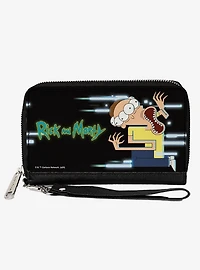 Rick and Morty Full Body Glitch Pose and Title Logo Black Zip Around Wallet