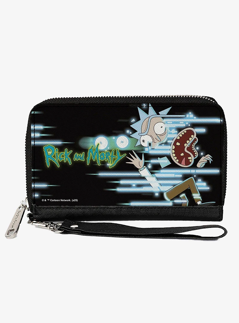 Rick and Morty Rick Face Glitch Pose and Title Logo Zip Around Wallet