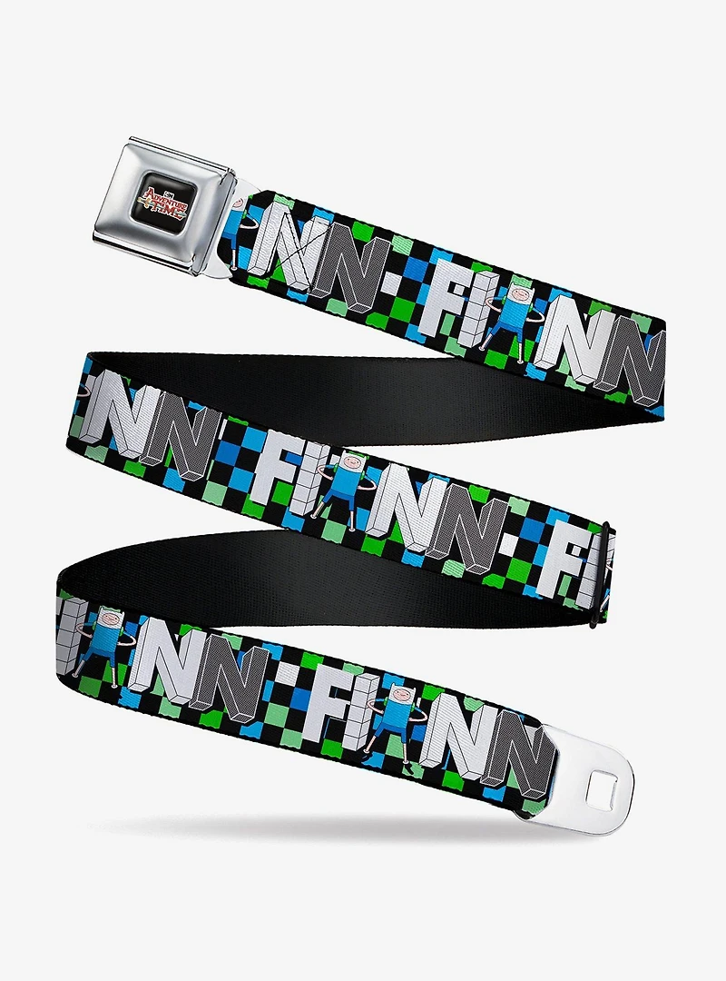 Adventure Time Finn Block Letters Pose Checker Youth Seatbelt Buckle Belt