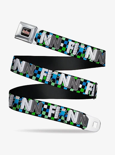 Adventure Time Finn Block Letters Pose Checker Youth Seatbelt Buckle Belt