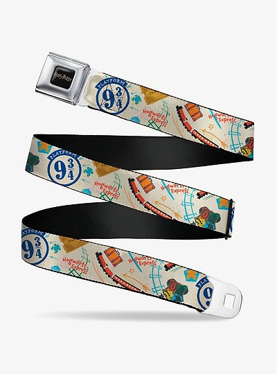 Harry Potter Hogwarts Express Icons Collage Multi Youth Seatbelt Buckle Belt