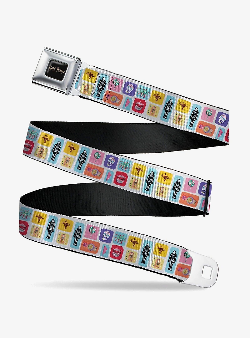 Harry Potter Honeydukes Icons Collage White Multi Youth Seatbelt Buckle Belt