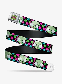 Invader Zim GIR Face Checker Black Multi Neon Youth Seatbelt Buckle Belt