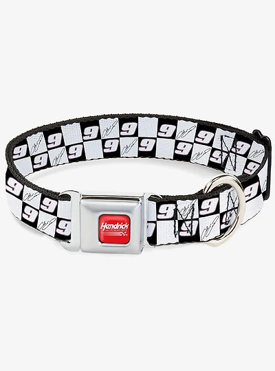 Hendrick Motorsports HMS Autograph and Checker Logo Seatbelt Buckle Dog Collar