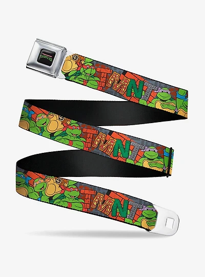 Teenage Mutant Ninja Turtles TMNT Icons Logo and Group Pose Youth Seatbelt Buckle Belt