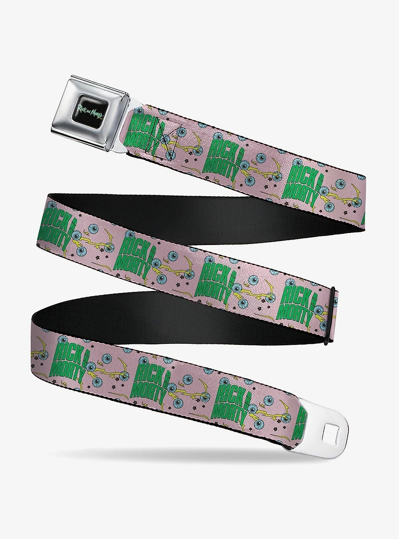 Rick and Morty Text and Eyeball Collage Youth Seatbelt Buckle Belt