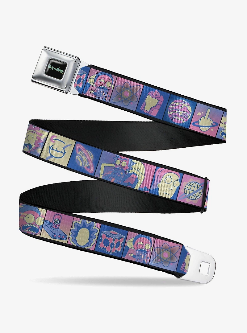 Rick and Morty Character Pose and Icon Blocks Youth Seatbelt Buckle Belt