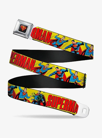 DC Comics Superman Action Poses and Text Youth Seatbelt Buckle Belt