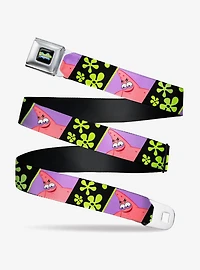 SpongeBob Patrick Star Pose and Flower Blocks Black Youth Seatbelt Buckle Belt