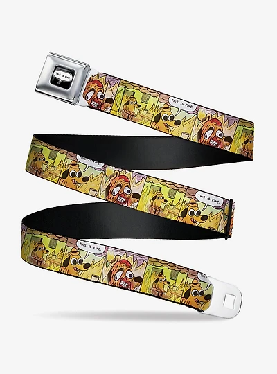 This Is Fine Question Hound Cafe Fire Comic Strip Blocks Youth Seatbelt Buckle Belt