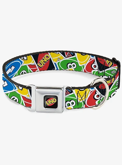 UNO Cards Stacked Collage Multi Seatbelt Buckle Dog Collar