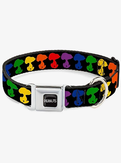 Peanuts Snoopy Silhoutte Pose Rainbow Multi Seatbelt Buckle Dog Collar
