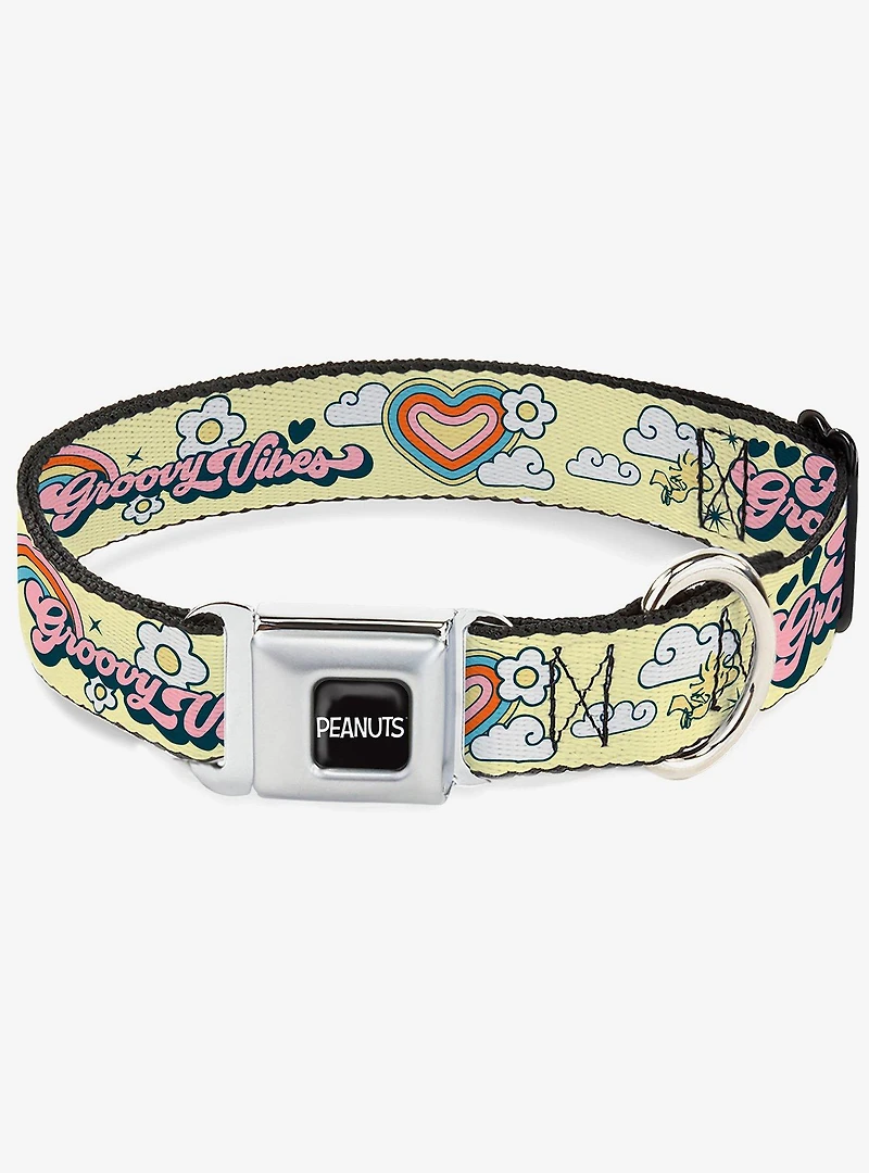 Peanuts Snoopy Flying Ace and Woodstock Groovy Quotes Collage Seatbelt Buckle Dog Collar