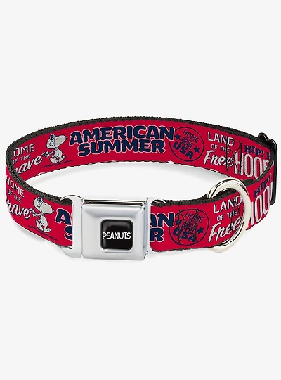 Peanuts Gang American Summer Poses Red Seatbelt Buckle Dog Collar