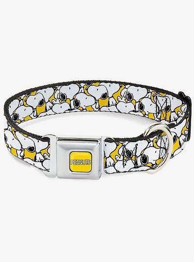 Peanuts Snoopy Pose Stacked Yellow Seatbelt Buckle Dog Collar