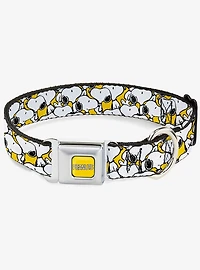 Peanuts Snoopy Pose Stacked Yellow Seatbelt Buckle Dog Collar