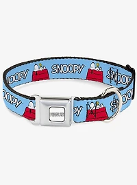 Peanuts Snoopy and Woodstock Dog House Pose Text Seatbelt Buckle Collar