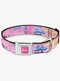 Barbie Script Signature Collage Pink Multi Seatbelt Buckle Dog Collar