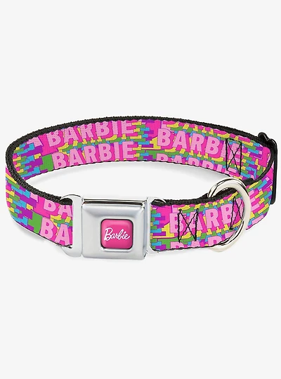 Barbie Bold Text Stacked Pink Multi Seatbelt Buckle Dog Collar