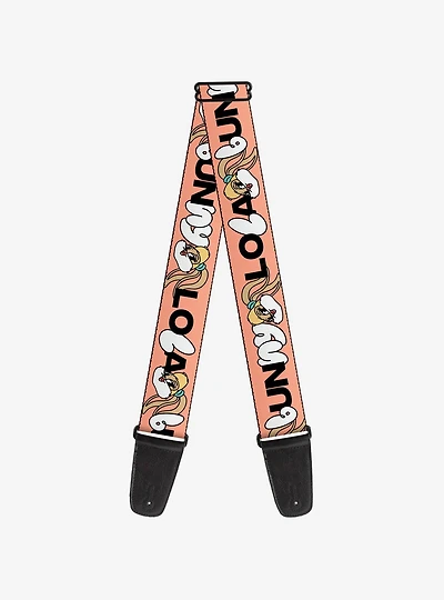 Looney Tunes Lola Bunny Smiling Face Text Peach Guitar Strap