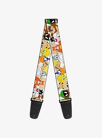 Looney Tunes Nine Character Faces White Guitar Strap
