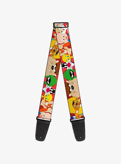 Looney Tunes Twelve Character Expressions Red Guitar Strap