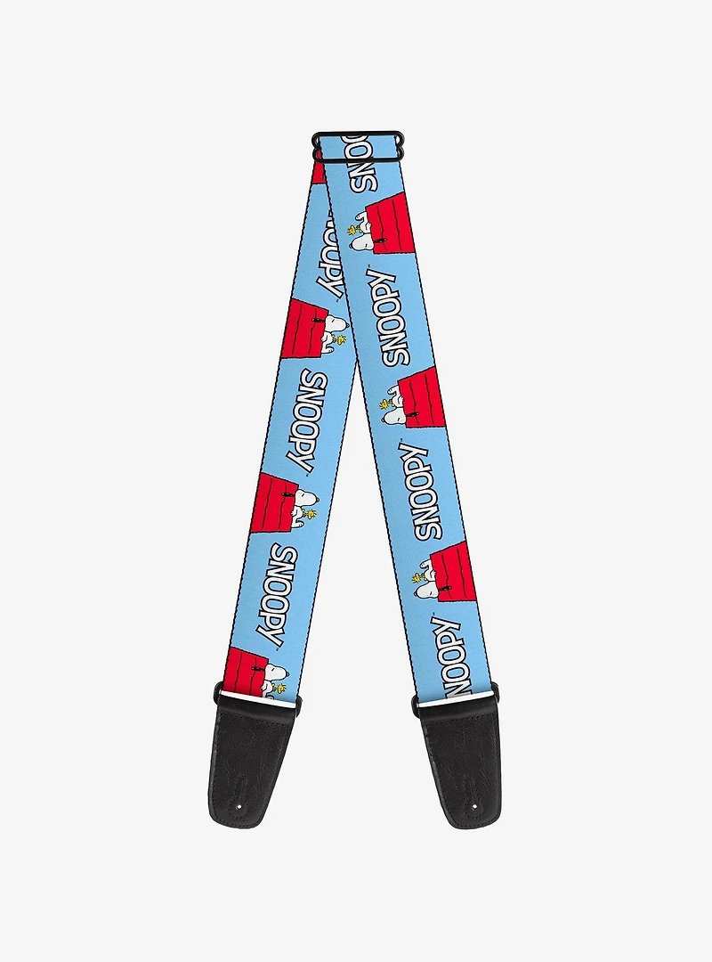 Peanuts Snoopy and Woodstock Dog House Pose and Text Guitar Strap