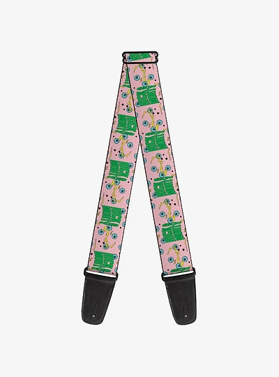 Rick and Morty Text and Eyeball Collage Pink Green Guitar Strap