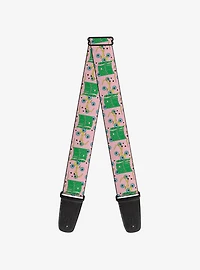 Rick and Morty Text and Eyeball Collage Pink Green Guitar Strap