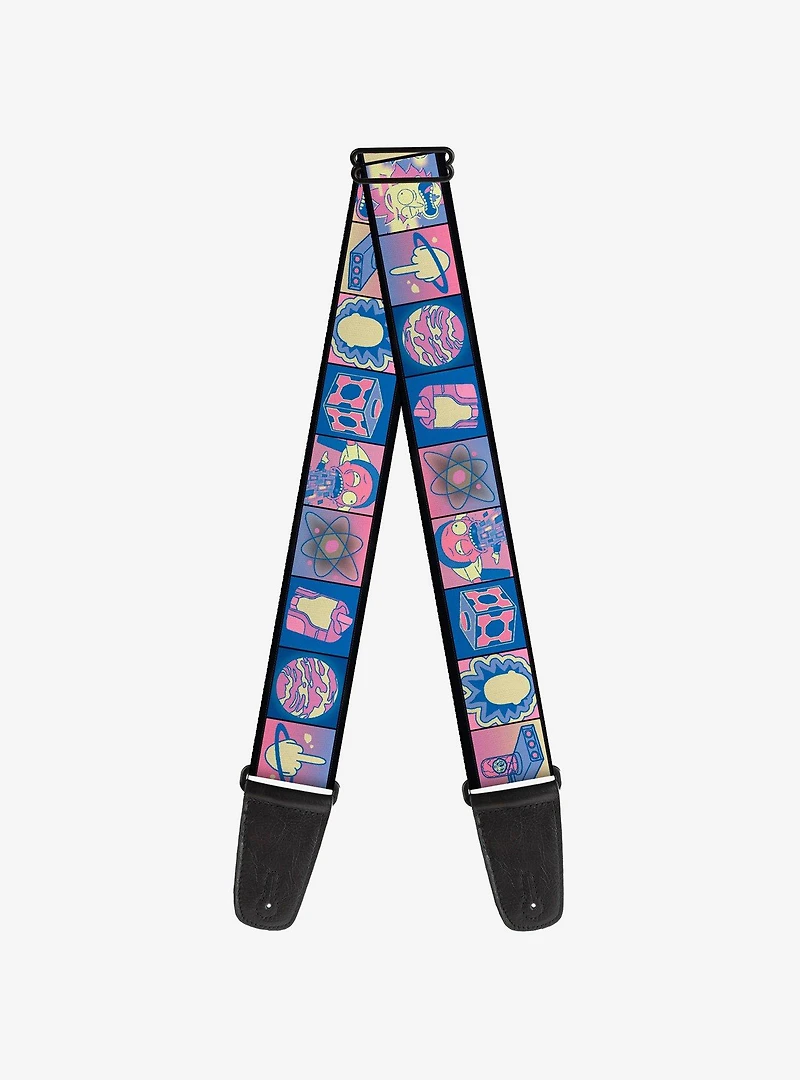 Rick and Morty Character Pose and Icon Blocks Guitar Strap