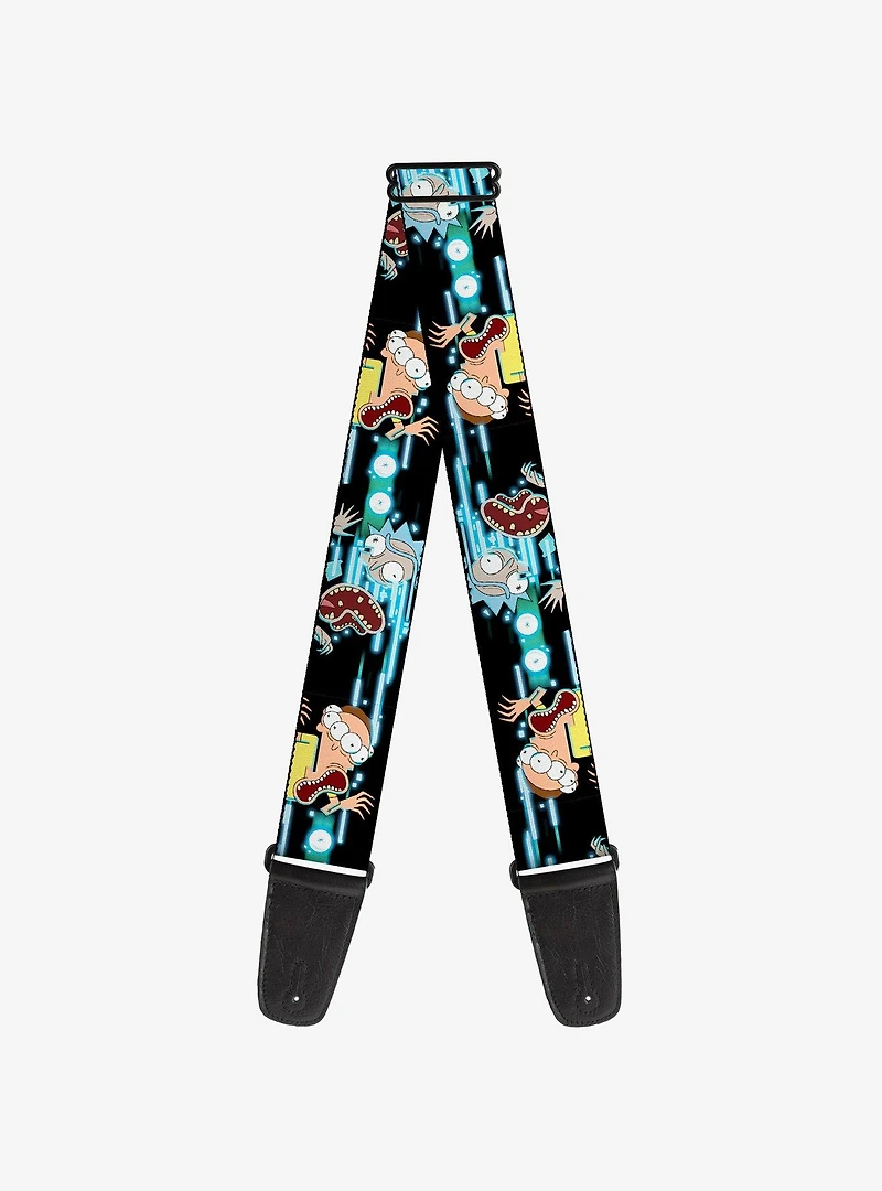 Rick and Morty Face Glitch Pose Black Blues Guitar Strap
