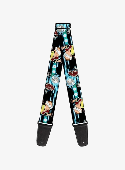 Rick and Morty Face Glitch Pose Black Blues Guitar Strap