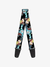 Rick and Morty Face Glitch Pose Black Blues Guitar Strap