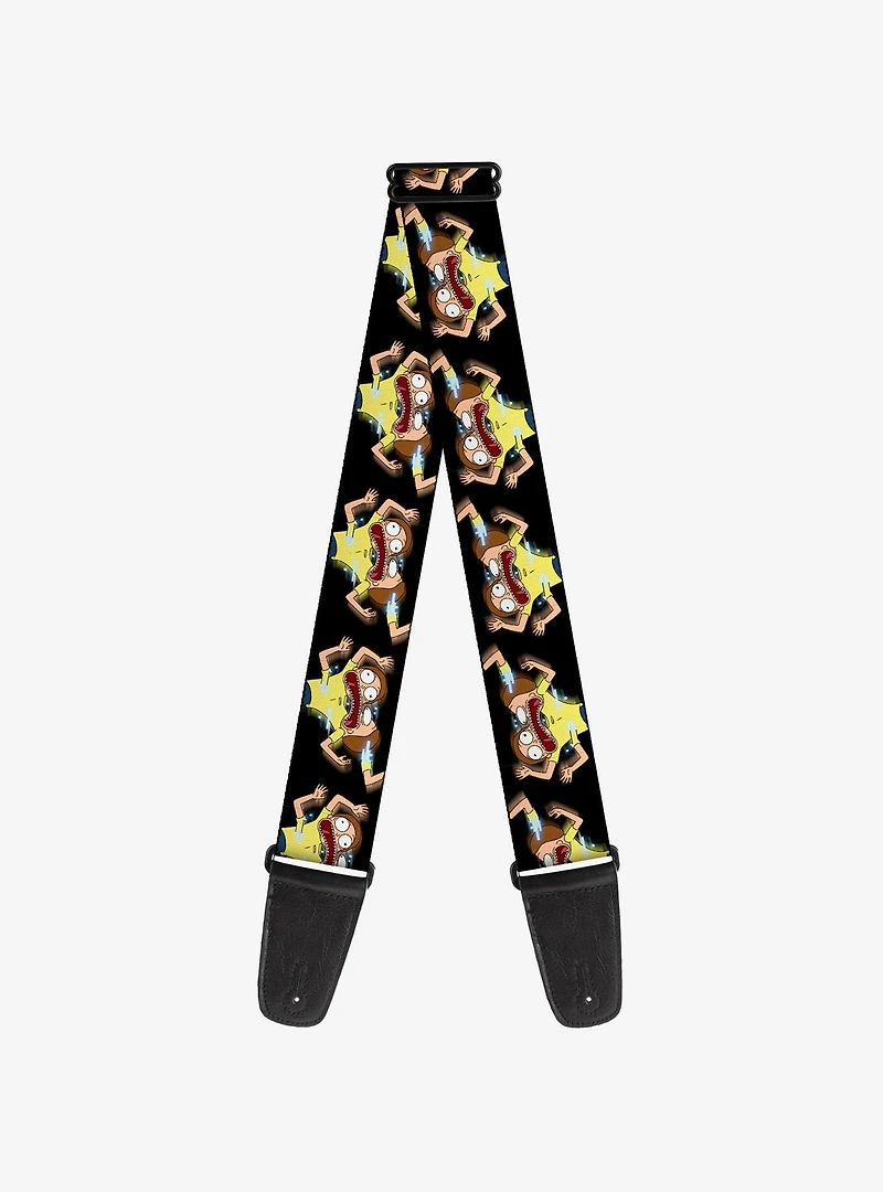 Rick and Morty Full Body Glitch Pose Black Guitar Strap