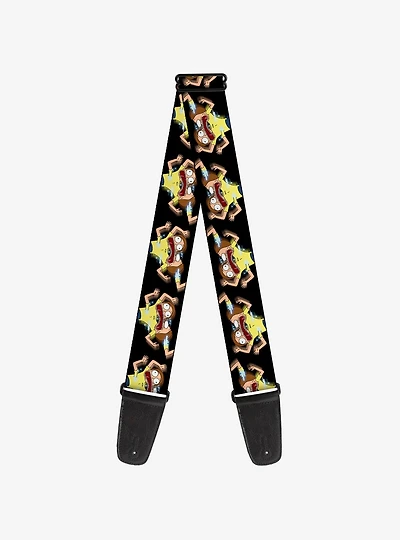Rick and Morty Full Body Glitch Pose Black Guitar Strap