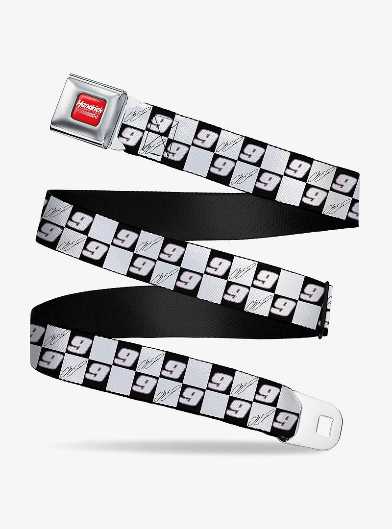 Hendrick Motorsports HMS Autograph and Checker Logo Seatbelt Buckle Belt