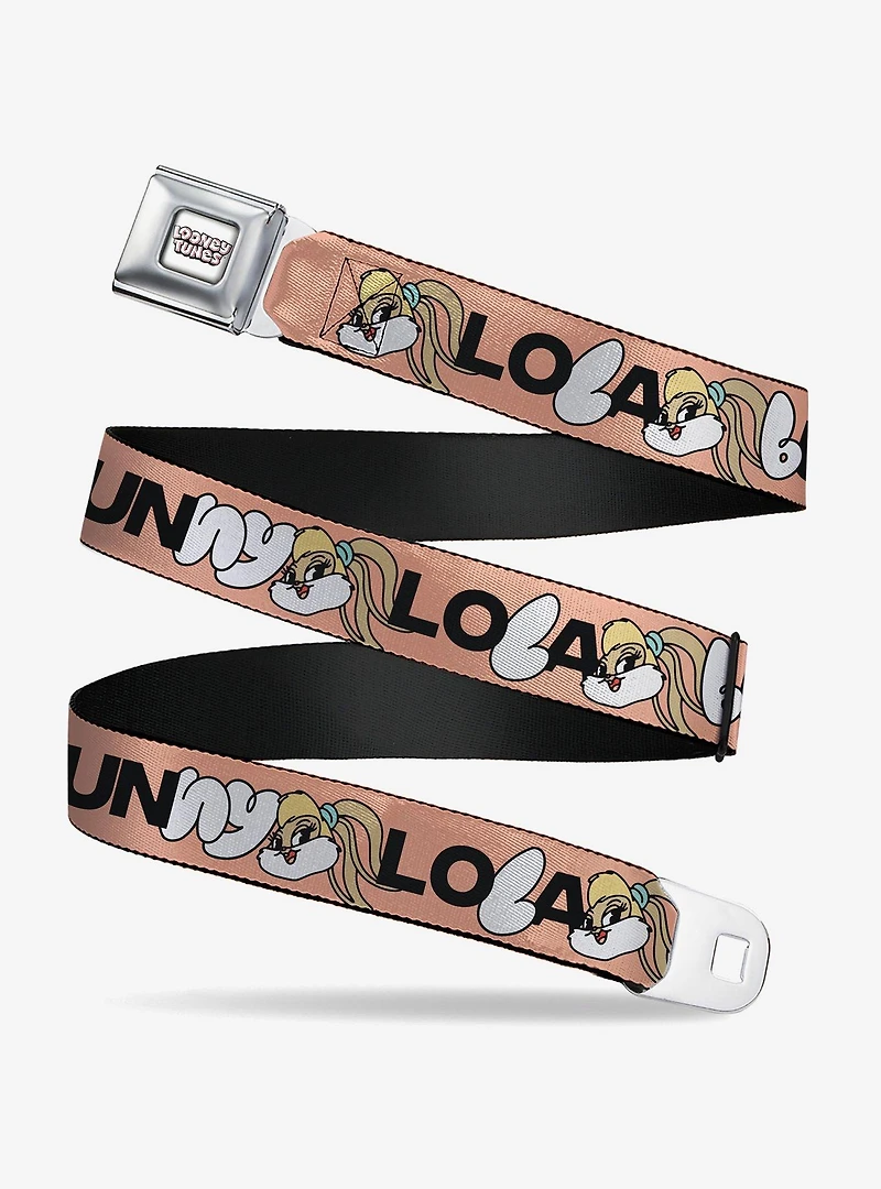 Looney Tunes Lola Bunny Smiling Face Text Peach Seatbelt Buckle Belt