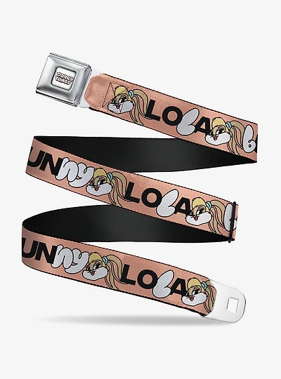 Looney Tunes Lola Bunny Smiling Face Text Peach Seatbelt Buckle Belt