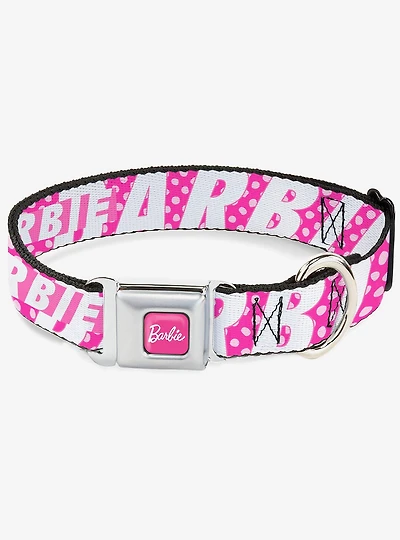 Barbie Text and Polka Dots White Seatbelt Buckle Dog Collar