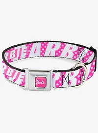 Barbie Text and Polka Dots White Seatbelt Buckle Dog Collar