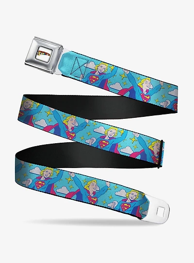 DC Comics Supergirl Two Pop Poses and Stars Blue Seatbelt Buckle Belt