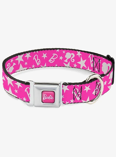 Barbie Ponytail Silhouette and Star Scattered Seatbelt Buckle Dog Collar