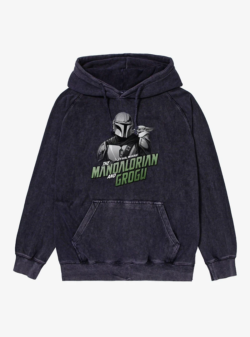 Star Wars The Mandalorian And Grogu Title Logo Mineral Wash Hoodie