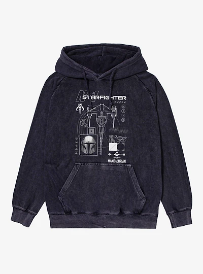 Star Wars The Mandalorian N-1 Starfighter Schematic Mineral Wash Hoodie