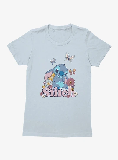Disney Lilo & Stitch Flowers And Butterfly Womens T-Shirt