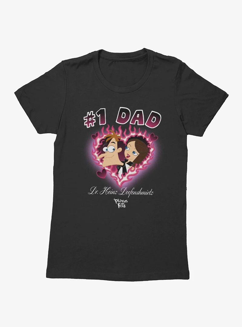 Disney Phineas And Ferb Number 1 Dad Flame Heart Dr. Doofenshmirtz Womens T-Shirt
