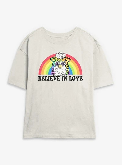 Furby Believe Love Rainbow Womens Skimmer T-Shirt